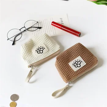 2023 Симпатичный мини-вафельный кошелек для монет Летние цветы Маленькая сумка для хранения Портативная сумка на запястье