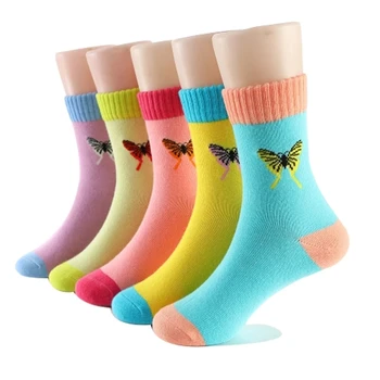 5 пар носки для девочек осень зима 100% хлопок мода бабочка шаблон детские носки для девочек 2-15 лет