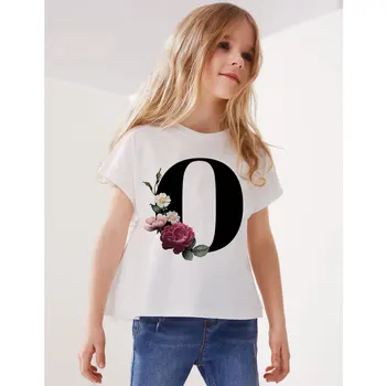 Harajuku Летняя футболка Enfant Fille Letters Растительная футболка Мальчик Модная футболка с круглым вырезом Детская повседневная футболка с коротким рукавом Девушка