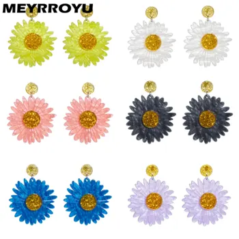 MEYRROYU Новые акриловые маленькие серьги с цветами для женщин Красочные асимметричные ушки в корейском стиле Вечеринка Летняя прогулка