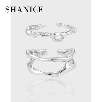SHANICE Индивидуализированный INS Cool Style Двухслойное полое складное простое кольцо S925 стерлингового серебра Открытое кольцо женское