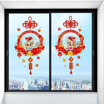 Китайский Новый год Окно Цепляется Оконные Наклейки из ПВХ Дракон Год Украшение Для Кухни Ресторан Лунный Новый Год Домашний Фестиваль