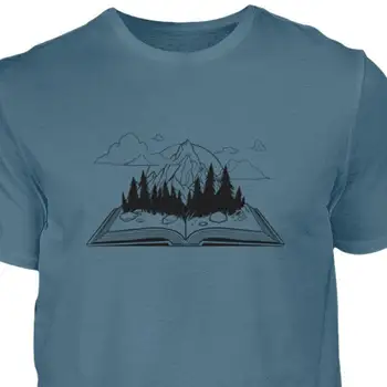Книги и лесная мужская футболка с графикой, человек, горы, природа, чтение