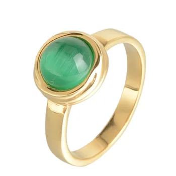 Новая мода Опаловое кольцо Женщины Мужчины Кольцо из нержавеющей стали Круглое зеленое обручальное кольцо с камнем кошачий глаз