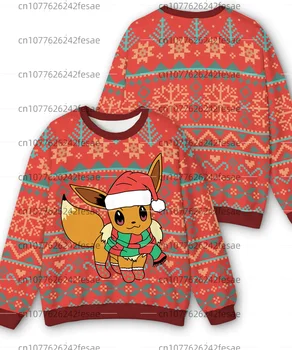 Новый рождественский пуловер Eevee Толстовки Pikachu Y2k Повседневная уличная мода Мужской и женский свитер с круглым вырезом