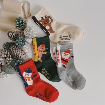 Осень/зима Новый рождественский стиль детские носки мультфильм Санта-Клаус Северный олень Снежный прилив Дети дышащие хлопчатобумажные носки