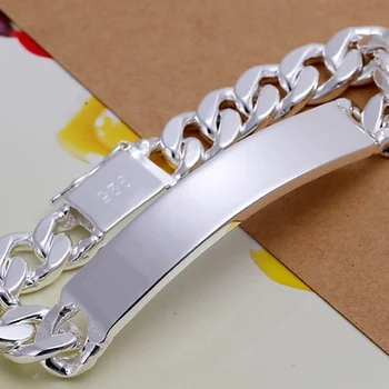 Шарм из стерлингового серебра 925 пробы Дизайн браслета благородный красивый Твердый 10 мм Для мужчин Женская цепь Ювелирные изделия моды Геометрический